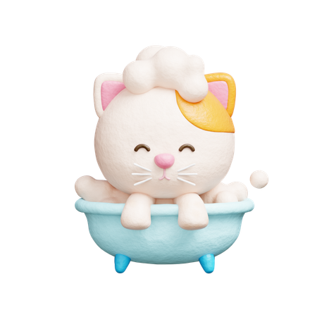 Lindo gato bañándose en la bañera  3D Icon