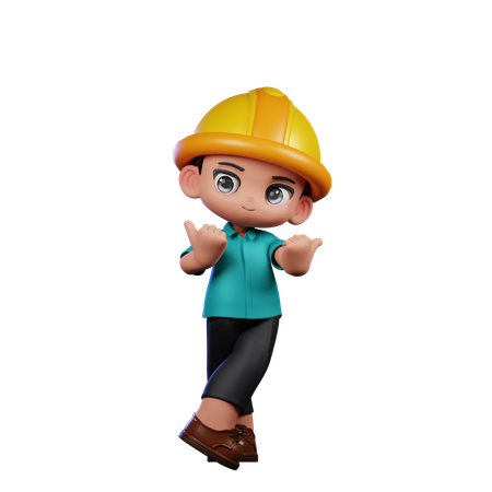 Lindo ingeniero apuntando al lado  3D Icon