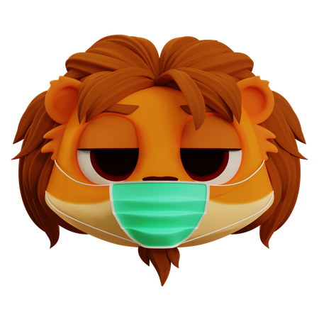 Lindo león con emoji de gripe  3D Icon