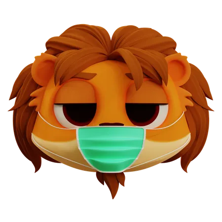 Lindo león con emoji de gripe  3D Icon