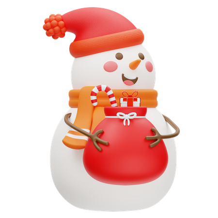 Lindo muñeco de nieve con bolsa de regalo en invierno  3D Icon
