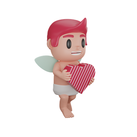 Lindo niño cupido sosteniendo el corazón  3D Illustration