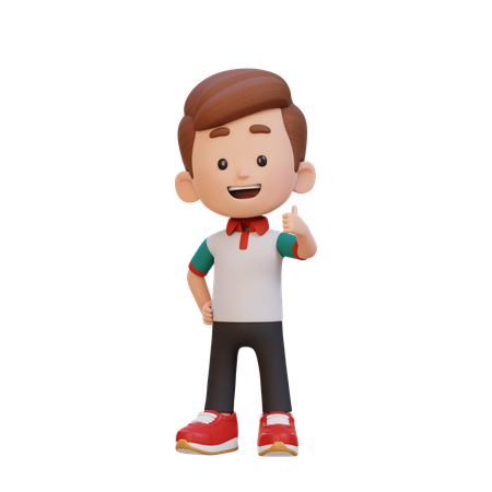 Lindo niño mostrando el pulgar hacia arriba con una linda cara feliz  3D Icon