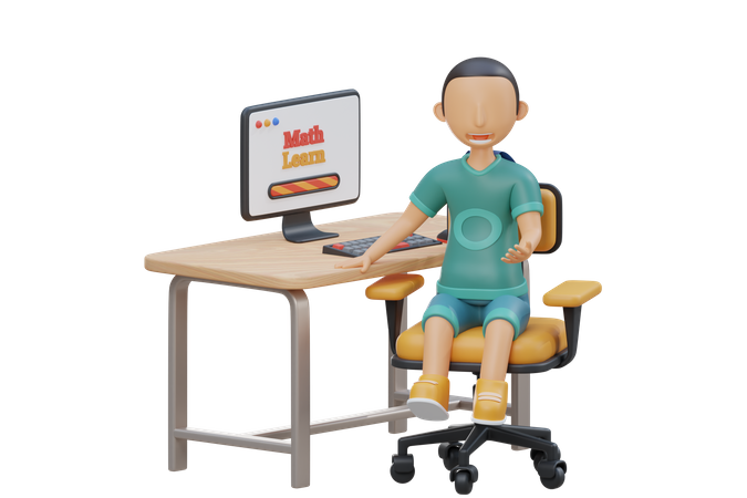 Un niño lindo estudia en la computadora  3D Illustration