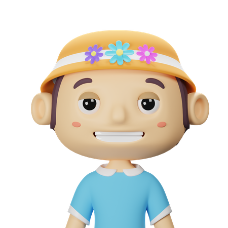 Lindo niño de primavera con sombrero de flores  3D Icon