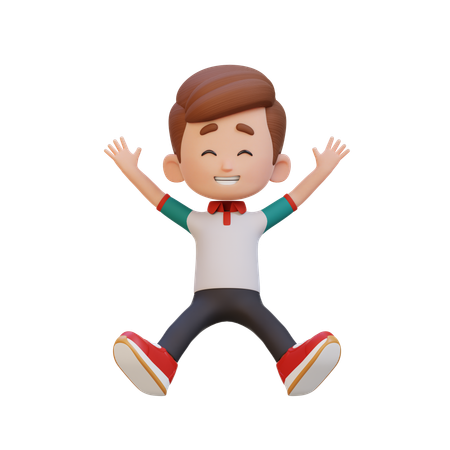 Lindo niño saltando con las manos en alto  3D Icon