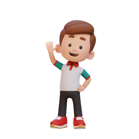 Lindo niño saludando con la mano y con una linda cara feliz  3D Icon