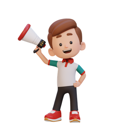 Lindo niño sosteniendo un megáfono en la mano izquierda  3D Icon