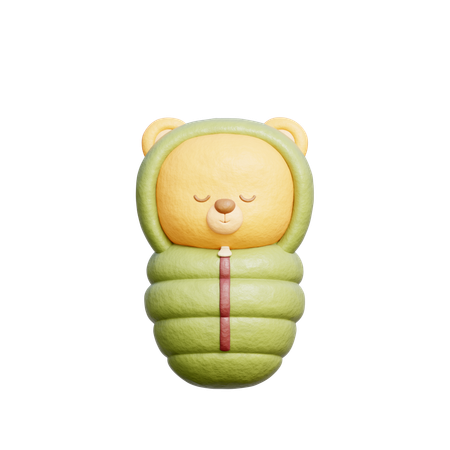 Lindo oso con saco de dormir  3D Illustration
