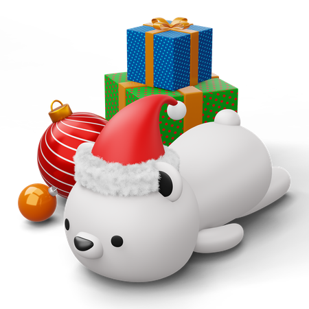 Lindo oso polar con regalos de navidad  3D Illustration