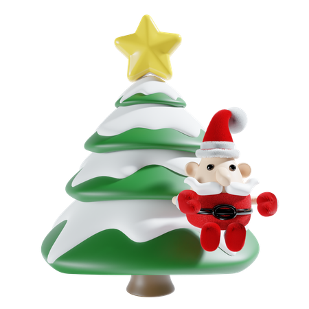 Lindo papai noel com árvore  3D Icon