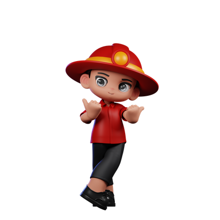 Lindo pequeño bombero apuntando al lado  3D Icon