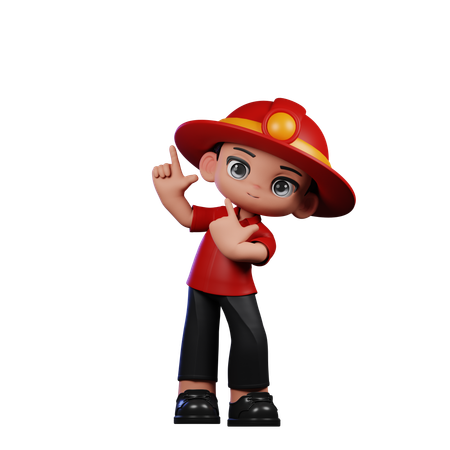 Lindo pequeño bombero apuntando hacia arriba  3D Icon