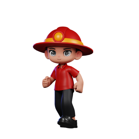 Lindo bombero caminando  3D Illustration