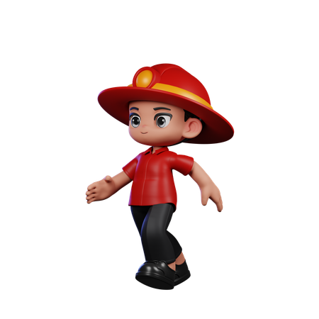 Lindo pequeño bombero corriendo pose  3D Illustration