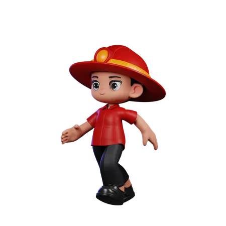 Lindo pequeño bombero corriendo pose  3D Illustration