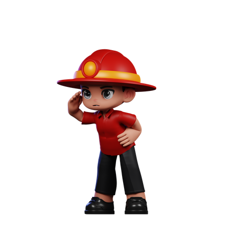 Lindo pequeño bombero dando pose de mirada  3D Illustration