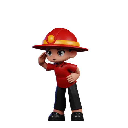 Lindo pequeño bombero dando pose de mirada  3D Illustration