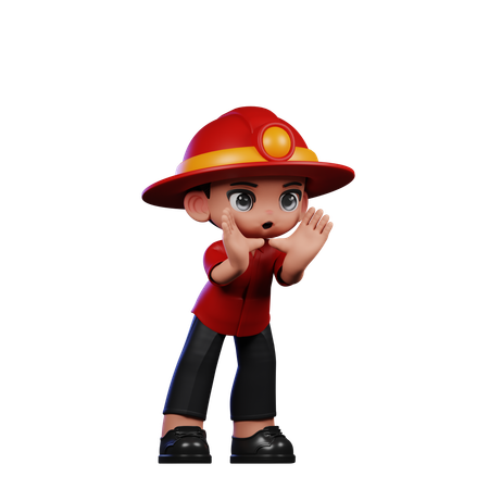 Lindo pequeño bombero dando pose de gritos  3D Icon