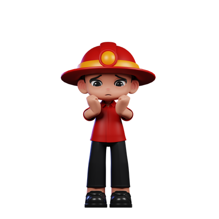 Lindo pequeño bombero dando pose preocupada  3D Icon