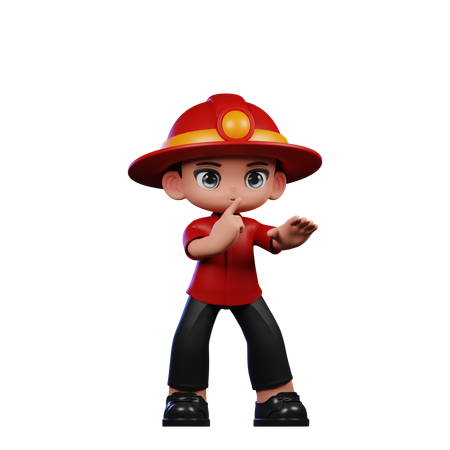 Lindo pequeño bombero dando pose Shhttt  3D Illustration