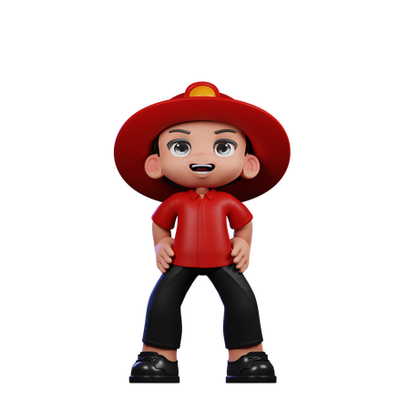 Lindo pequeño bombero de pie pose de risa  3D Illustration