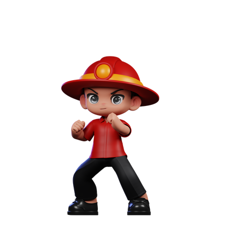 Lindo pequeño bombero listo para pelear pose  3D Icon