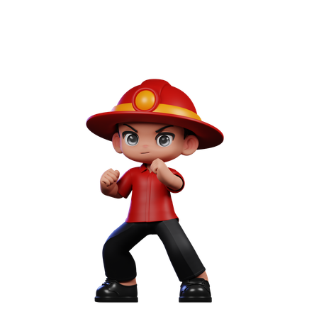 Lindo pequeño bombero listo para pelear pose  3D Illustration