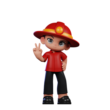 Lindo pequeño bombero mostrando el signo de la paz  3D Illustration