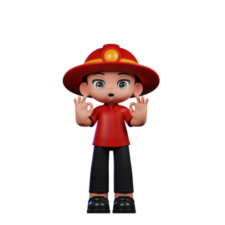 Lindo pequeño bombero mostrando signo Ok  3D Icon