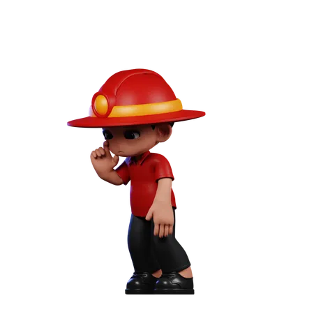 Lindo, pequeño, bombero, posición, triste, postura  3D Illustration