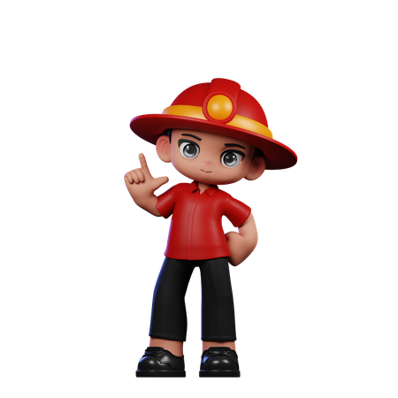 Lindo pequeño bombero de pie pose  3D Illustration