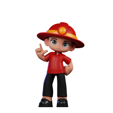 Lindo pequeño bombero de pie pose  3D Illustration