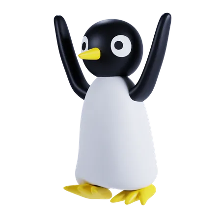 Lindo pingüino agitando las manos  3D Illustration