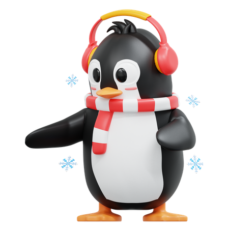 Lindo pingüino apuntando a la derecha  3D Illustration