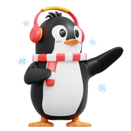 Lindo pingüino apuntando hacia la izquierda  3D Illustration