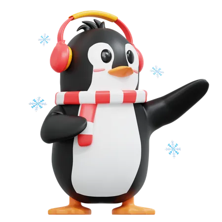 Lindo pingüino apuntando hacia la izquierda  3D Illustration