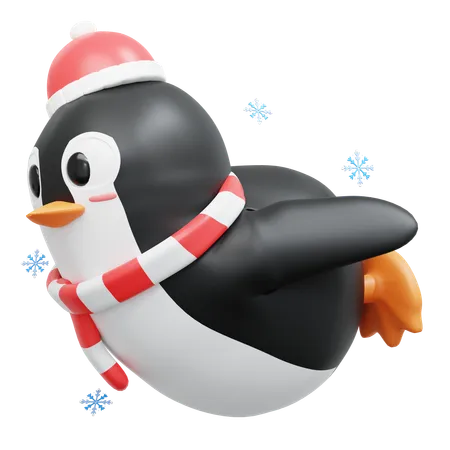 Pose de deslizamiento lindo pingüino  3D Illustration