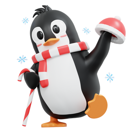 Lindo pingüino trae caramelo y gorro  3D Icon