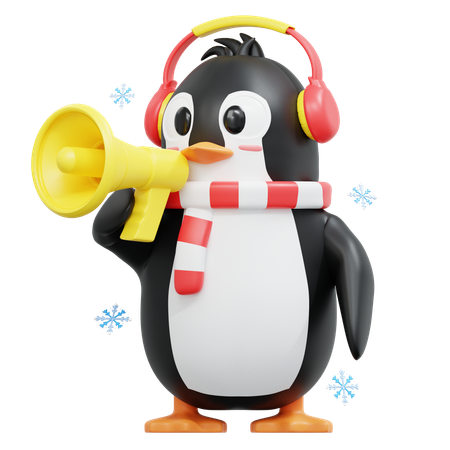 Lindo pingüino trae megáfono  3D Illustration