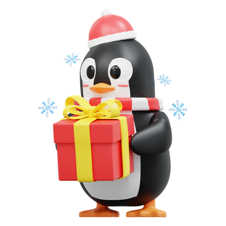 Lindo pingüino trae caja de regalo  3D Illustration