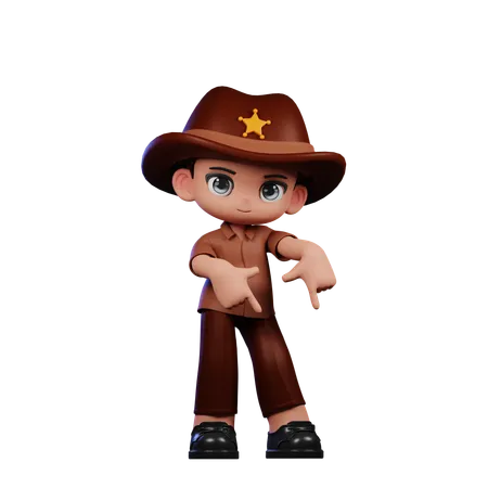 Lindo sheriff apuntando hacia abajo  3D Illustration