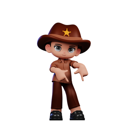 Lindo sheriff apuntando hacia abajo  3D Icon