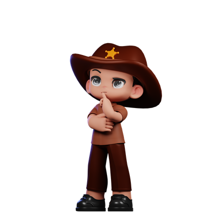 Lindo sheriff pensando profundamente  3D Illustration