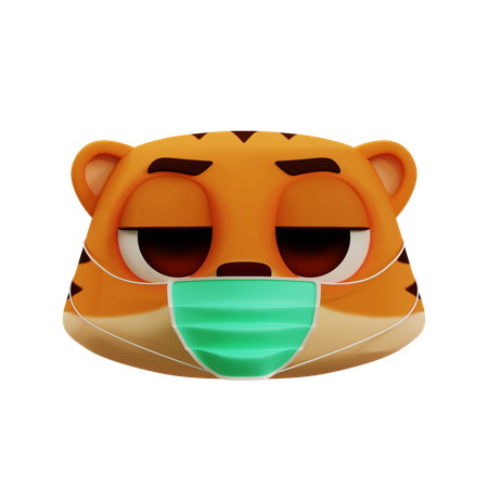 Lindo tigre con emoji de gripe  3D Icon