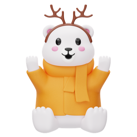 Lindo urso polar usando chifres de rena  3D Icon