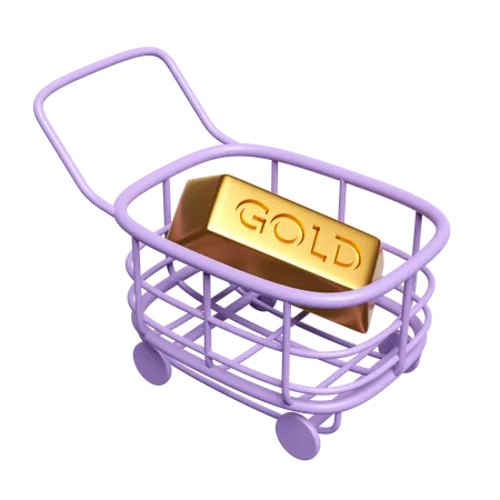 Barra de oro en el carrito de compras  3D Illustration