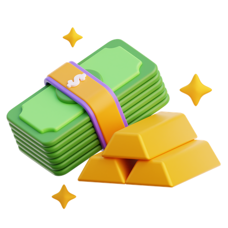 Dinero y lingotes de oro  3D Icon