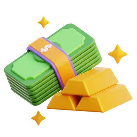 Dinero y lingotes de oro  3D Icon