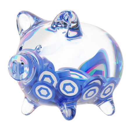 Link Clear Glass Piggy Bank With Decreasing Piles Of Crypto Coins  3D Icon